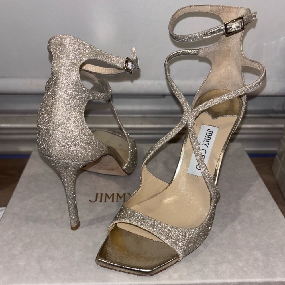 JIMMY CHOO Platinum Ice Dusty Glitter Sandals - Picture 8 of 8